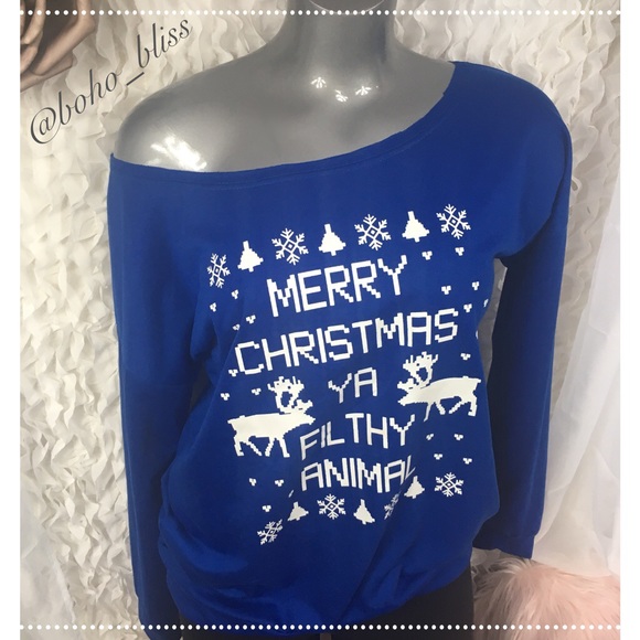 Sweaters - ❄️Royal Blue Off Shoulder Christmas Sweater NWOT
